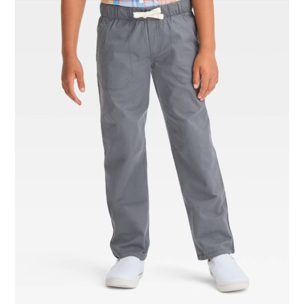 Boys' Straight Fit Woven Pull-On Pants Gray‎ Reinforced Knee Side Pockets Size 8
